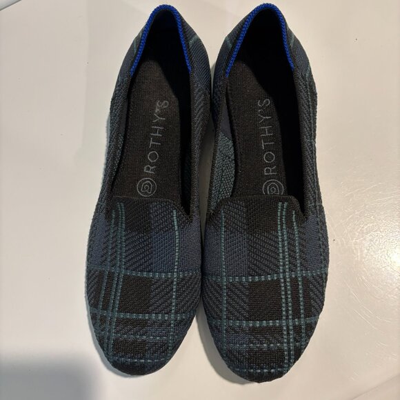 Rothy's Plaid RETIRED sz9 Blue & Green Round Loafer EUC - Picture 2 of 3